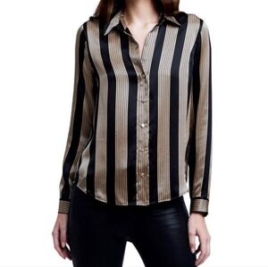 L'AGENCE Black and Gold Striped Silk Top